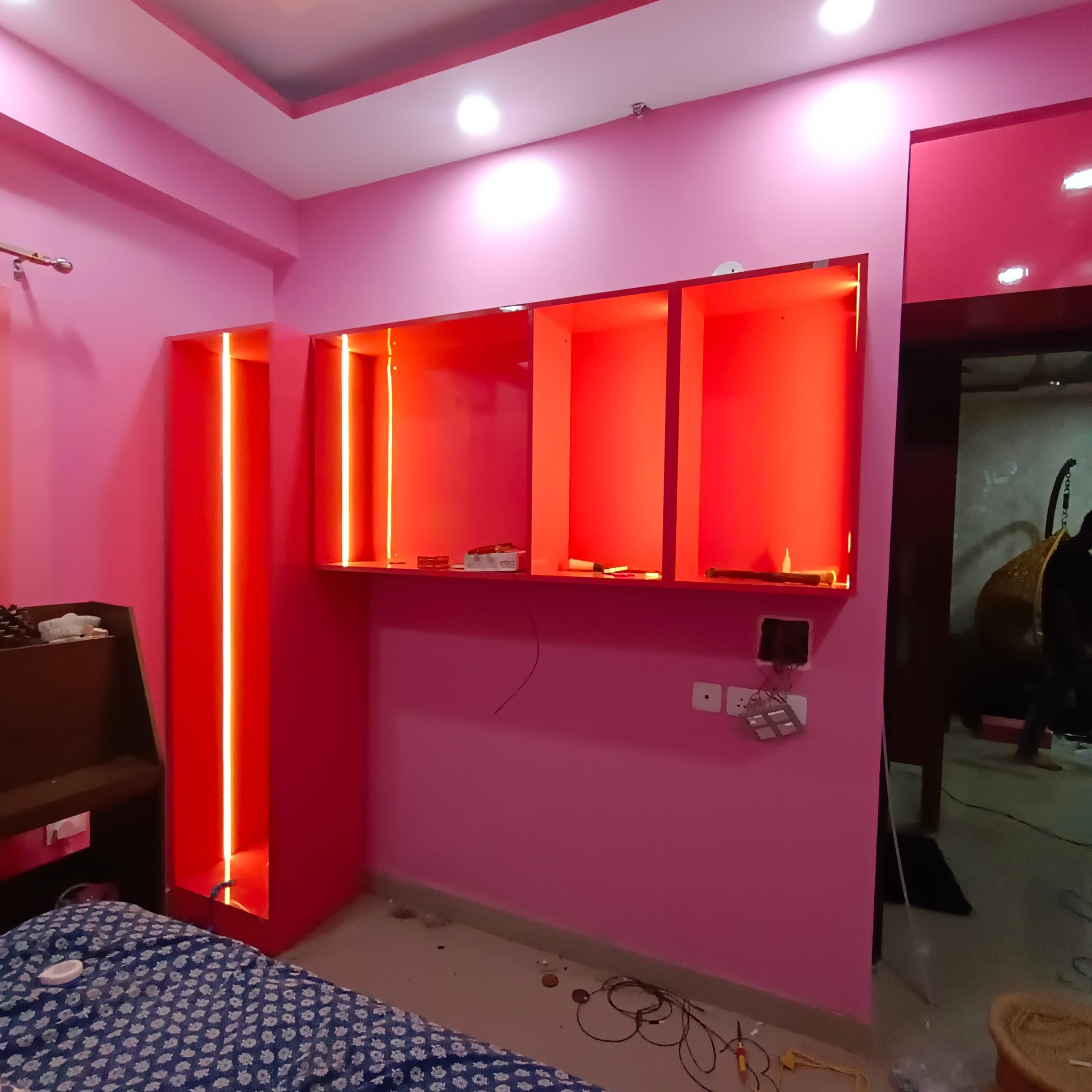 Bedroom Wall Shelves with LED Lighting