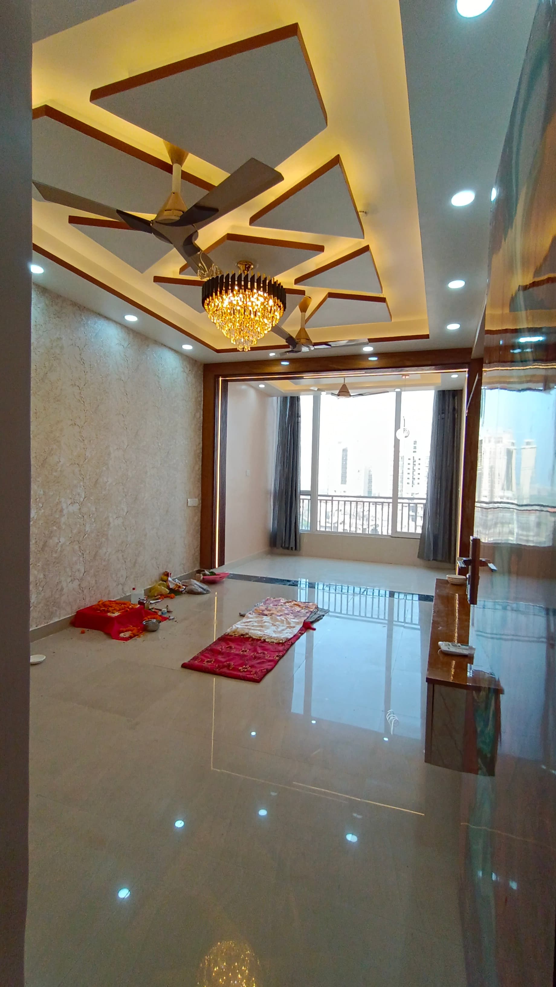 Living Room False Ceiling Design (Angle View)