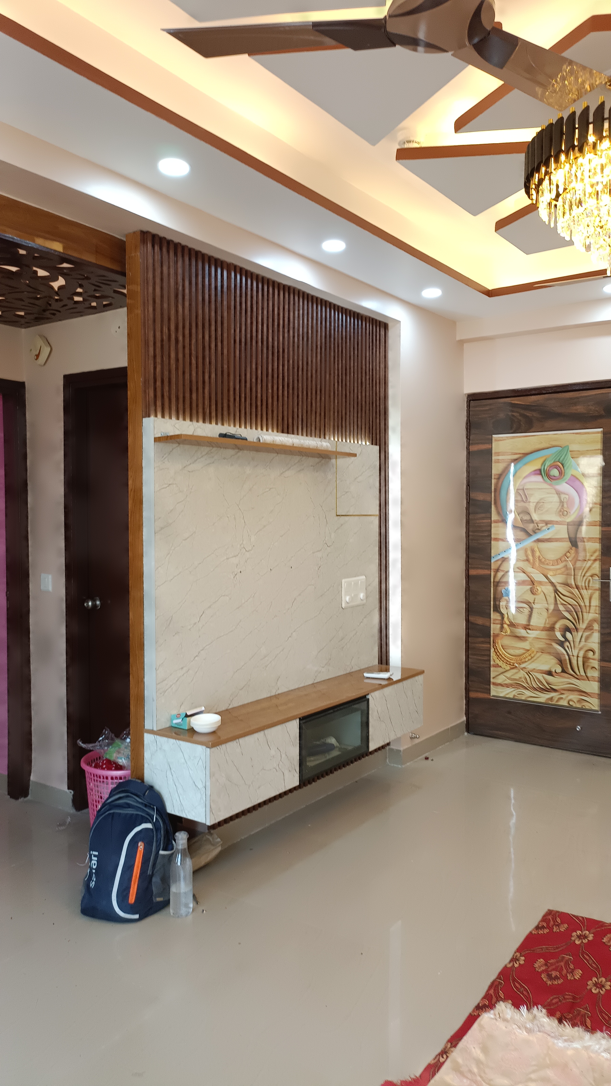 TV Unit Wall Louvers & Marble Panel
